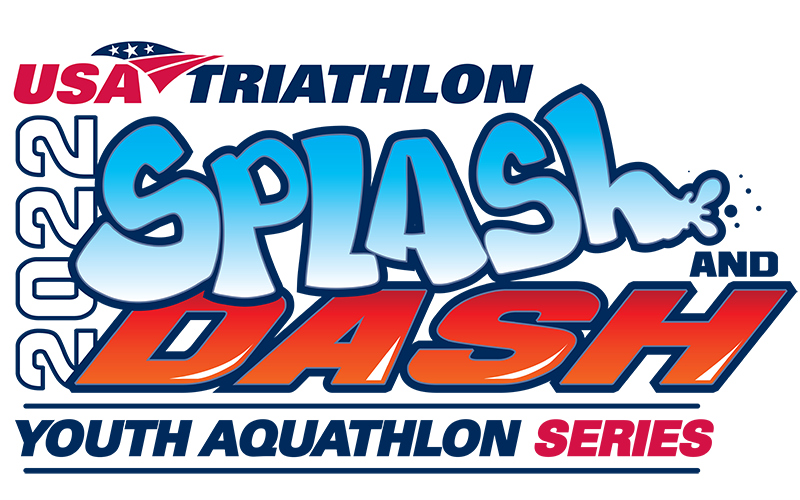 graphic with red and blue text that reads 2022 Splash and Dash Youth Aquathlon Series