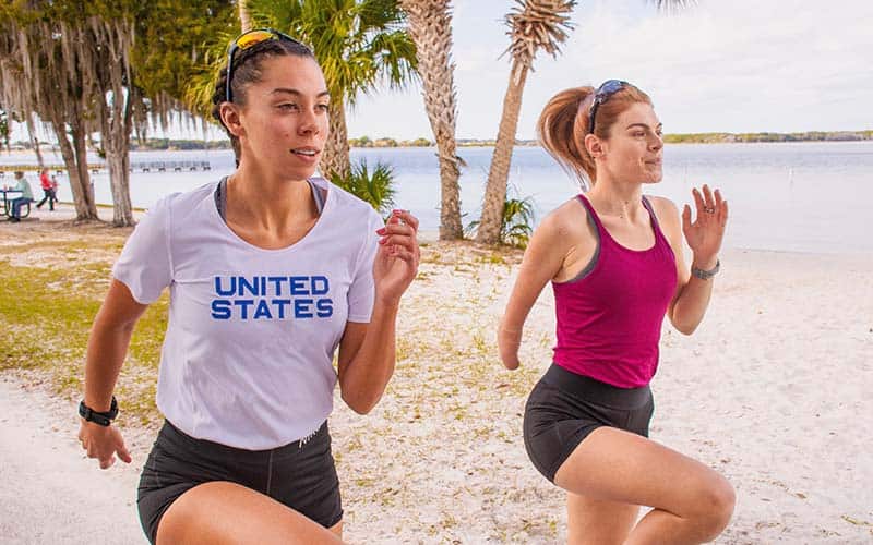 grace Norman and British athlete Lauren steadman training together