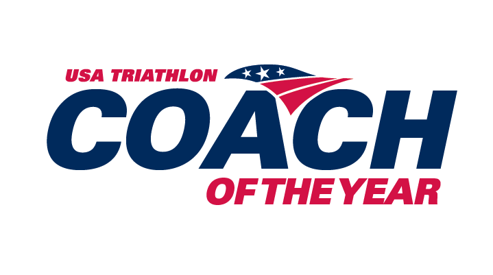 graphic that reads in Red and Blue text USA Triathlon Coach of the Year