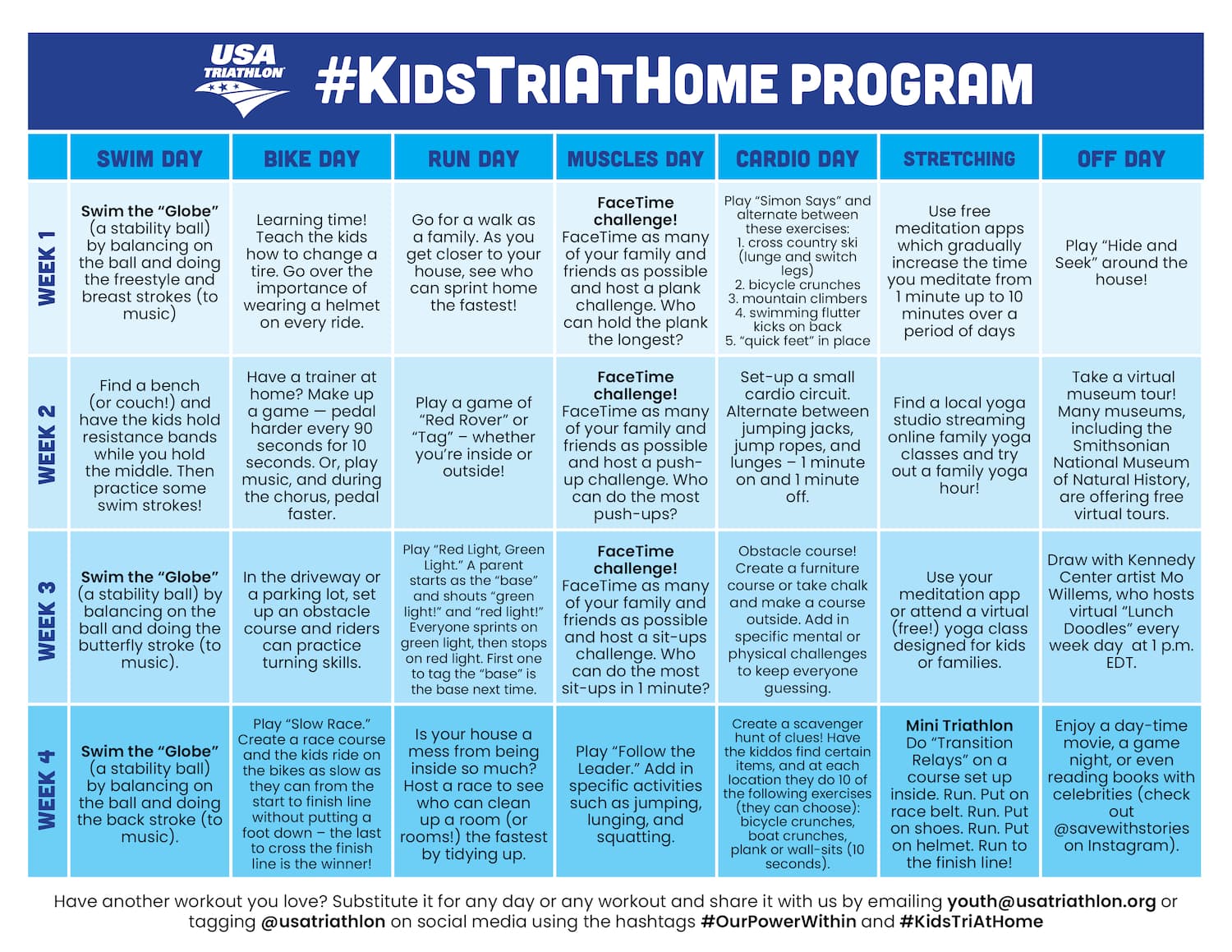 Kids Tri At Home Schedule