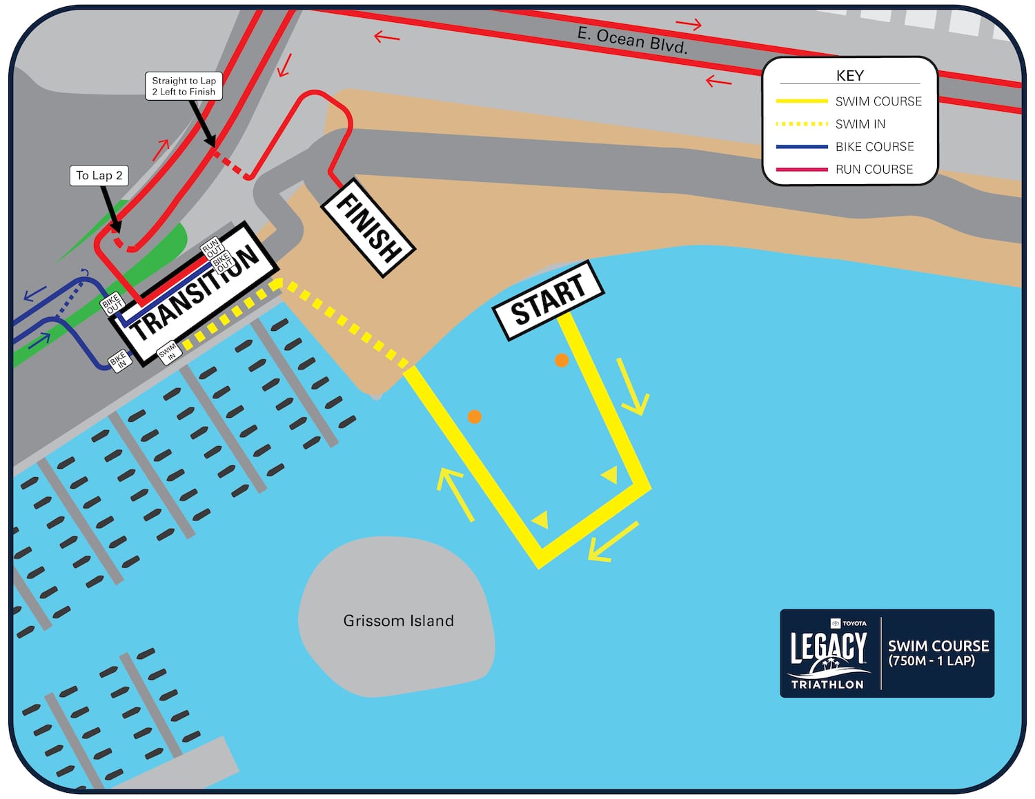 map of the legacy swim course at legacy triathlon
