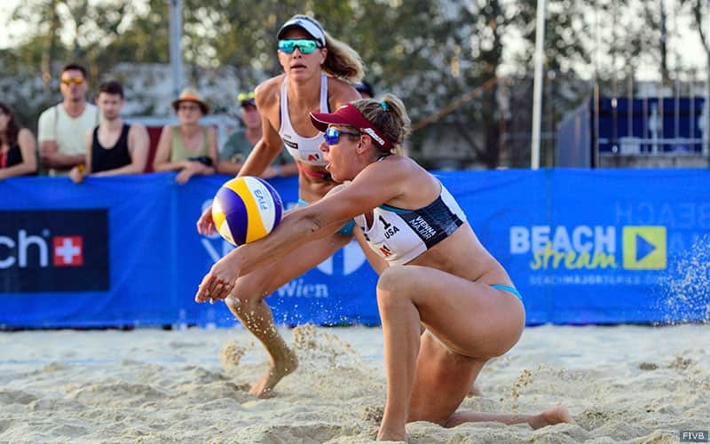 U.S. beach volleyball players April Ross and Alix Klineman