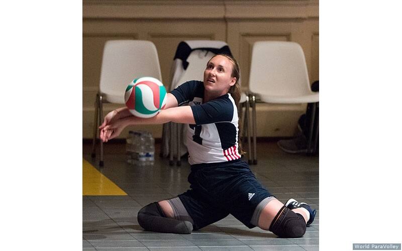 U.S. Women's Sitting Team libero Bethany Zummo passes the ball
