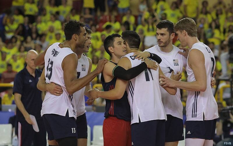 The U.S. Men's National Team huddles after a tough loss to Brazil