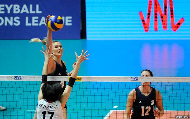 Lauren Gibbemeyer hitting against Korea