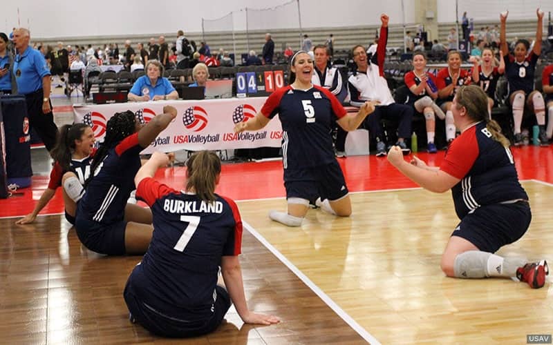 The U.S. Women's Sitting Volleyball Team celebrates