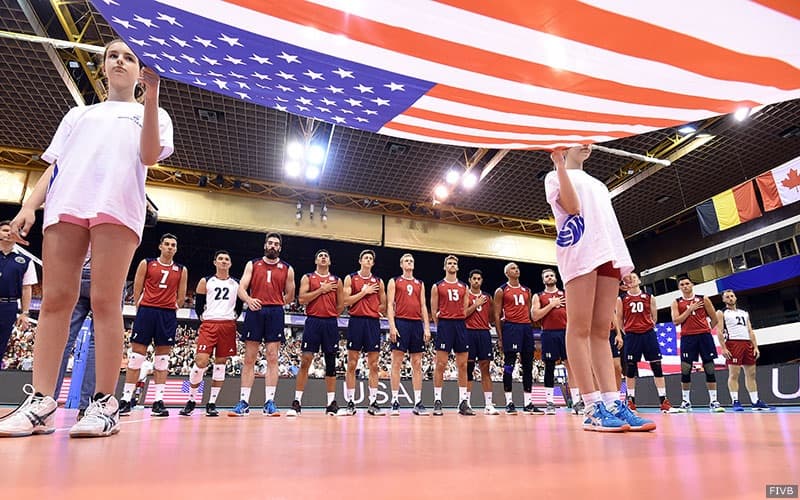 The U.S. Men's National Team listens to the National Anthem