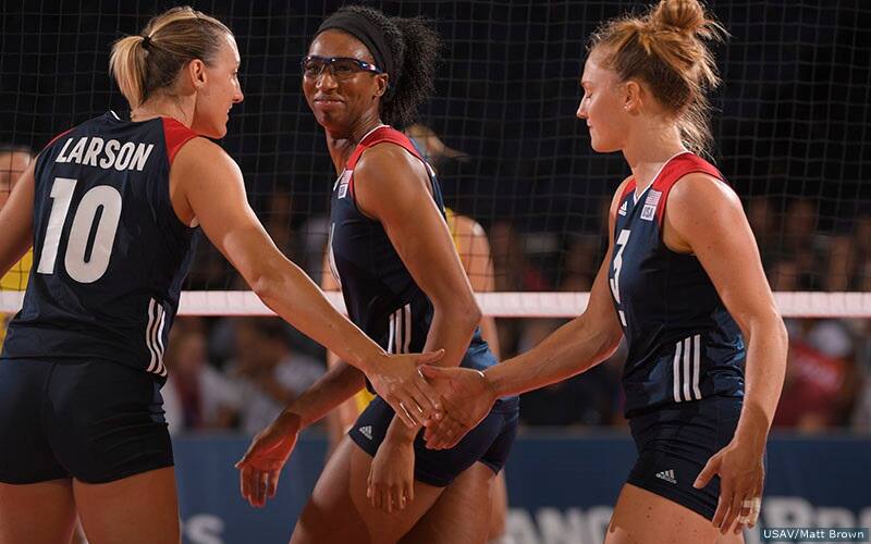 Jordan Larson, Foluke Akinradewo and Carli Lloyd are three of seven Olympians on the 2018 FIVB Volleyball Nations League roster