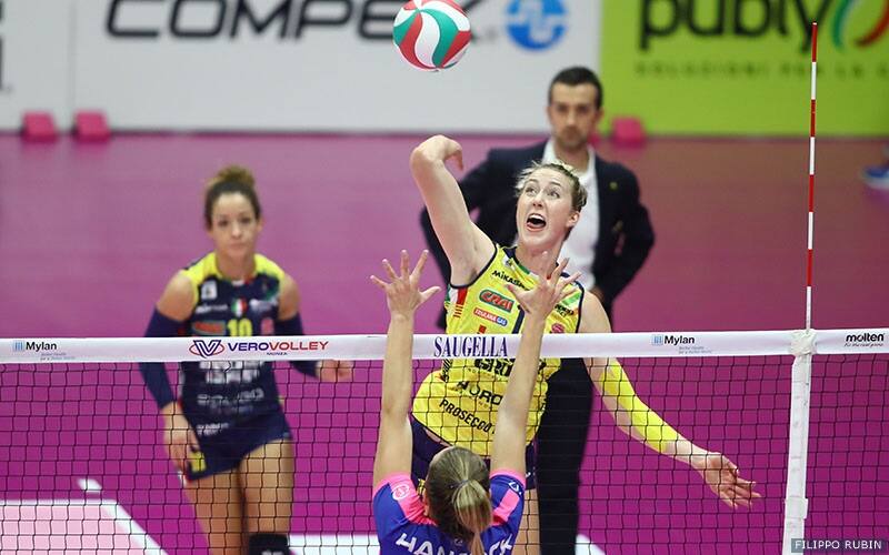 Kim Hill playing for her Italian club Imoco Volley Conegliano