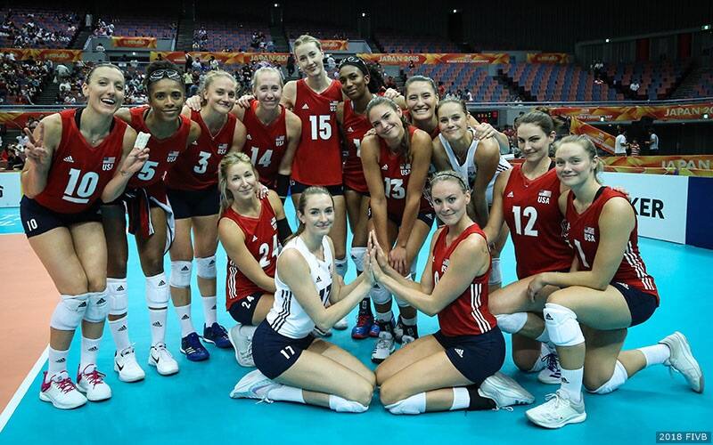 U.S. Women's National Team celebrating its win over Turkey at FIVB World Championship