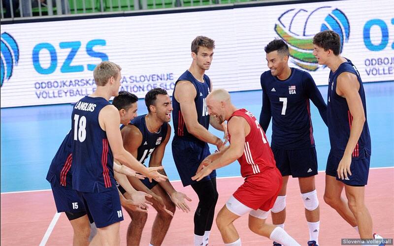 The U.S. Men slap hands before the match