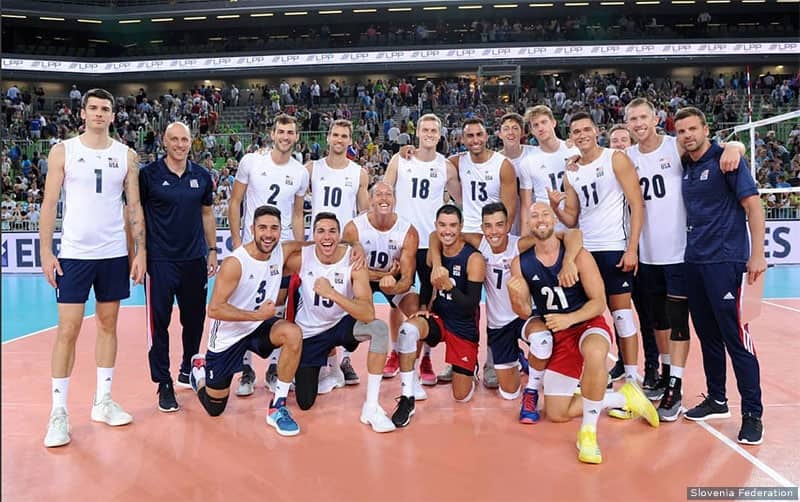 The U.S. Men pose after their win against Slovenia