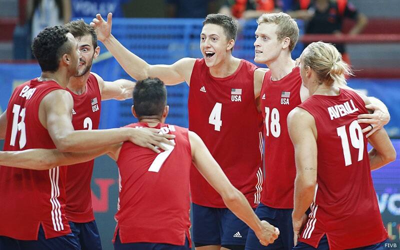 The U.S. Men celebrate vs Cameroon