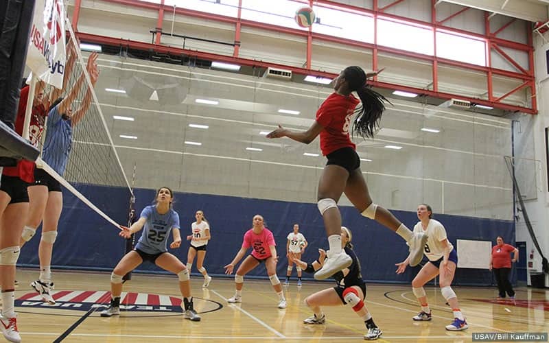 Stephanie Samedy attacking during the 2018 U.S. Women's National Team Open Tryout
