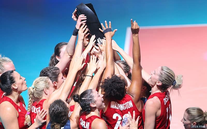 U.S. Women's National Team lifts the FIVB Volleyball Nations League trophy for the second year in a row