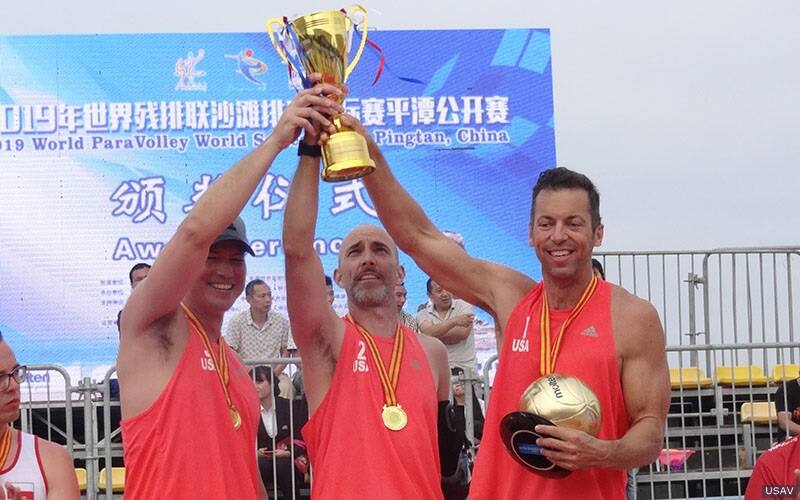 The U.S. men's trio of Eric Duda, Dave Newkirk and Chris Seilkop wins the first-ever Beach ParaVolley World Series Tour event
