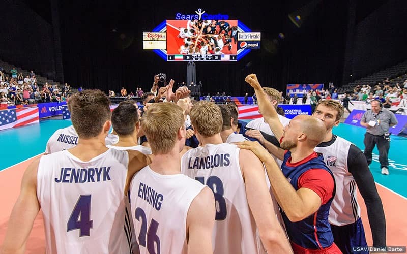 The U.S. Men's National Team huddles to celebrate a win