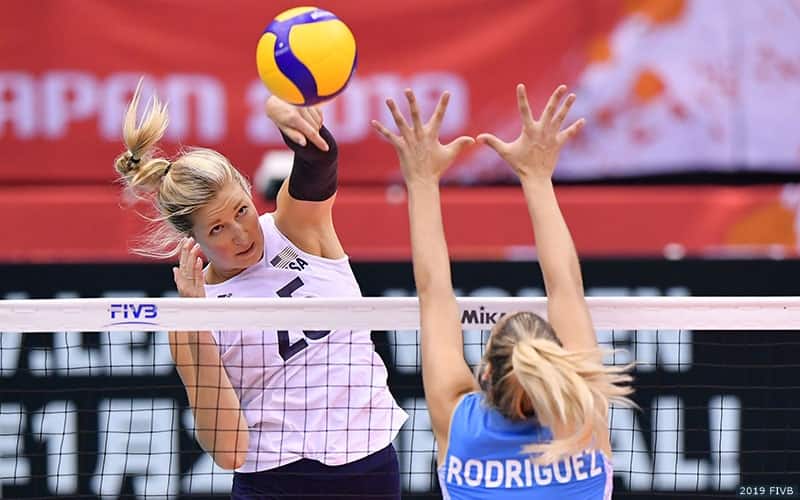 Karsta Lowe scored 22 points in leading the U.S. Women past Argentina in four sets in the FIVB World Cup