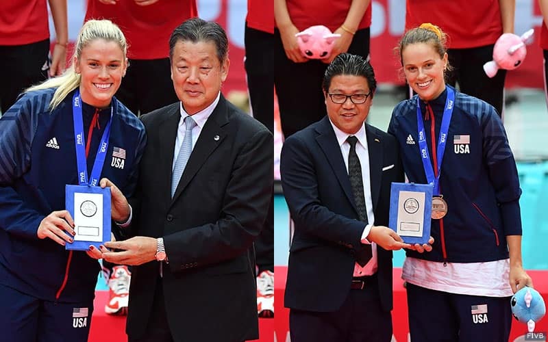 Annie Drews (left) and Kelsey Robinson (right) were named to the FIVB World Cup Dream Team