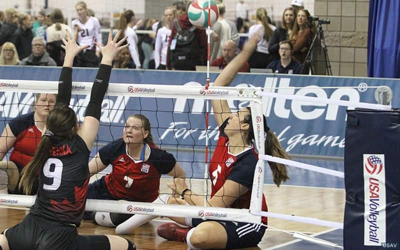 Katie Holloway attacks during the USA-Canada exhibition matches held at Crossroads in 2019