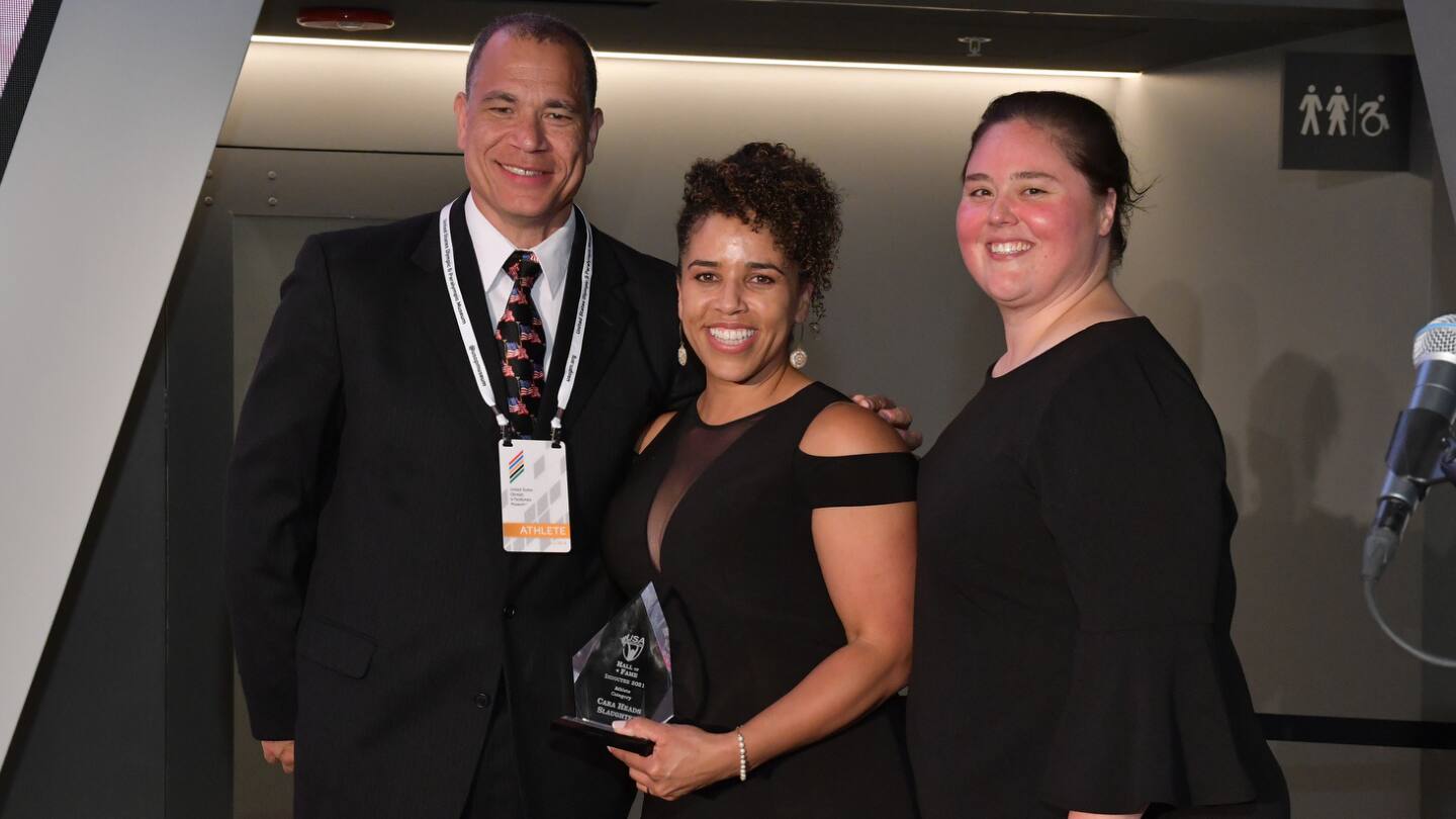 Wes Barnett, Cara Heads Slaughter and Cheryl Haworth at Slaughter's Hall of Fame induction