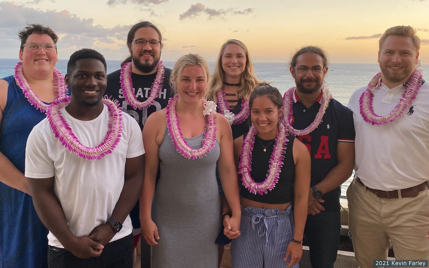 The eight athletes of the 2020 U.S. Olympic Team pose for a photo in Honolulu