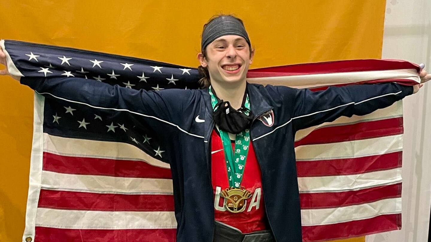 Hampton Morris celebrates winning the Youth World Championships