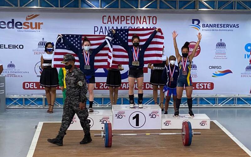 Team USA's Hayley Reichardt and Jourdan Delacruz atop the podium at the 2020 Pan Ams