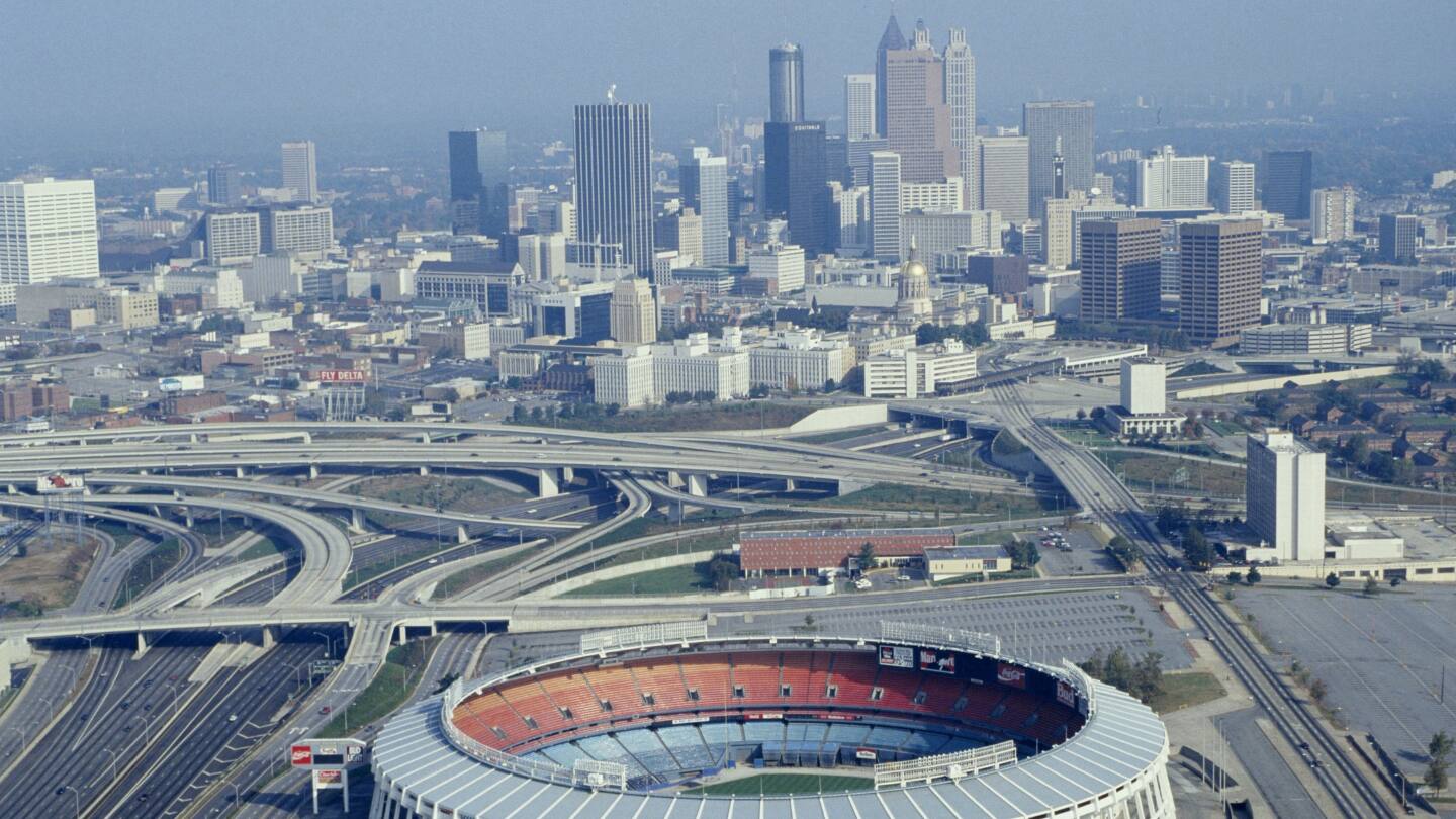 View of Atlanta skyline with stadium in front