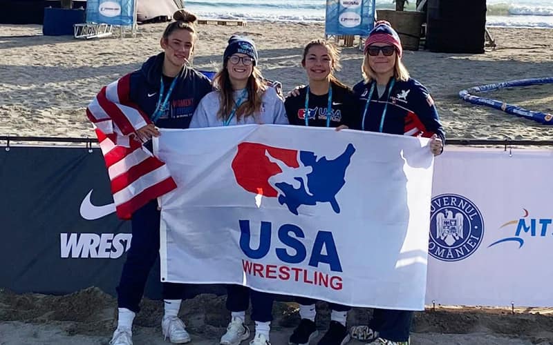 U.S. Cadet Beach World Team pose together in Romania