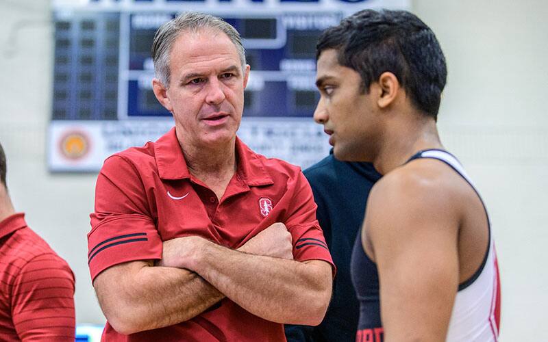 Stanford head coach Rob Koll at the 2021 Menlo Open