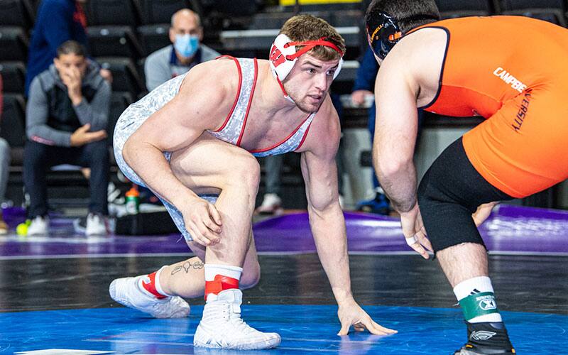 Braxton Amos of Wisconsin in his stance at the 2021 Matmen Open