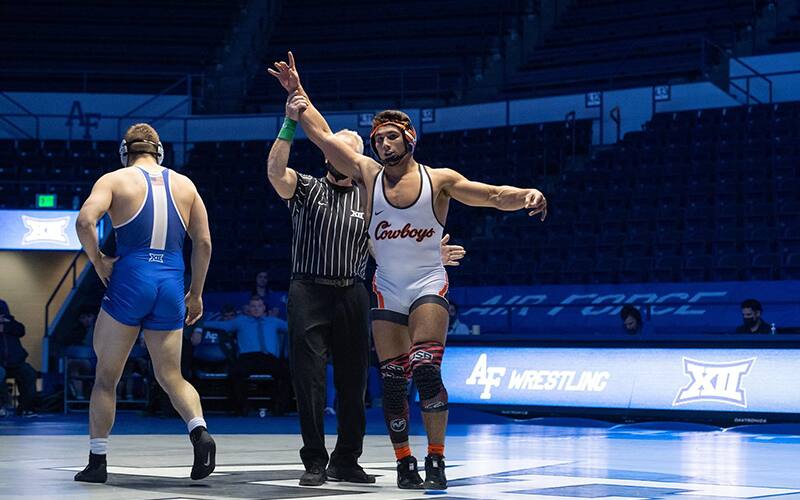 AJ Ferrari celebrates after a win at Air Force