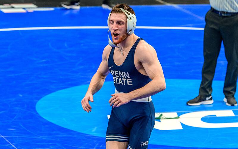 Penn State's Nick Lee celebrates at the NCAAs