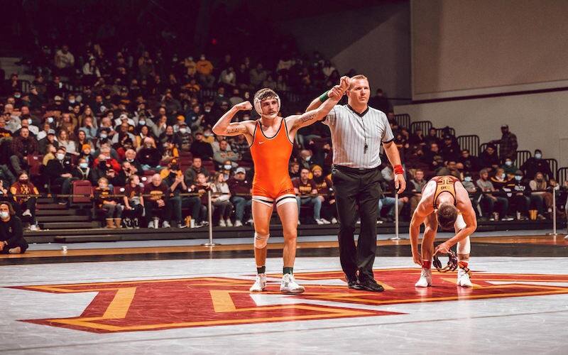 Action at the Oklahoma State vs. Minnesota dual, where the Cowboys defeated the Gophers
