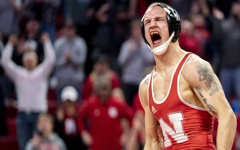 Peyton Robb celebrates after beating UNC's Austin O'Connor