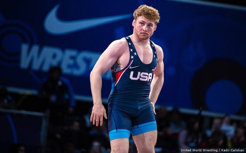 Jake Marsh wrestles at the 2021 U23 World Championships in Serbia