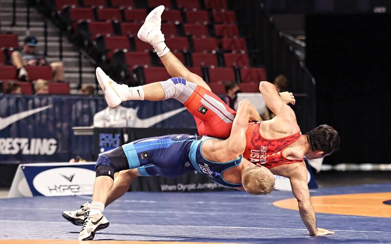 Daltpn Roberts tosses Ildar Hafizov in the World Team Trials