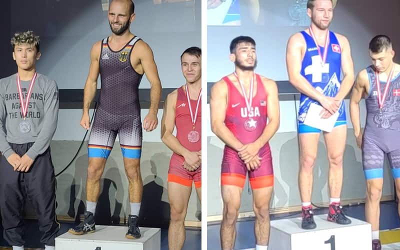 Billy Sullivan and Randon Miranda of the USA on the podium with silver medals at Thor Masters