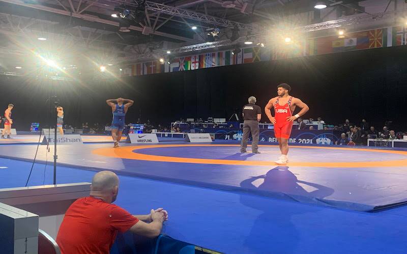 Nicholas Boykin wrestles at the 2021 U23 World Championships