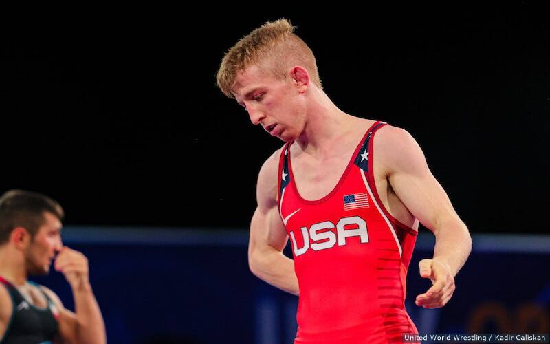 Taylor Lamont wrestles at the 2021 U23 World Championships