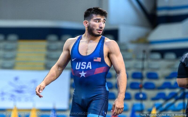 Randon Miranda looks over at his corner during competition