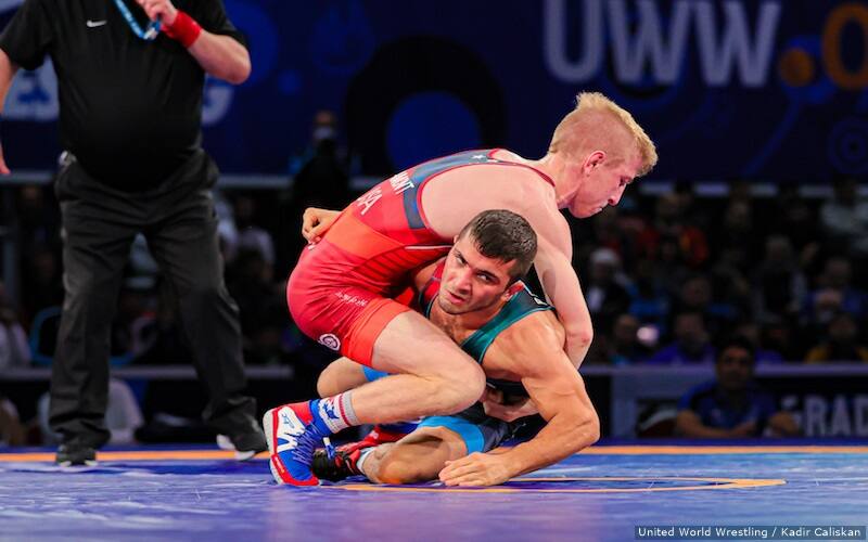 Taylor Lamont wrestles at the 2021 U23 World Championships