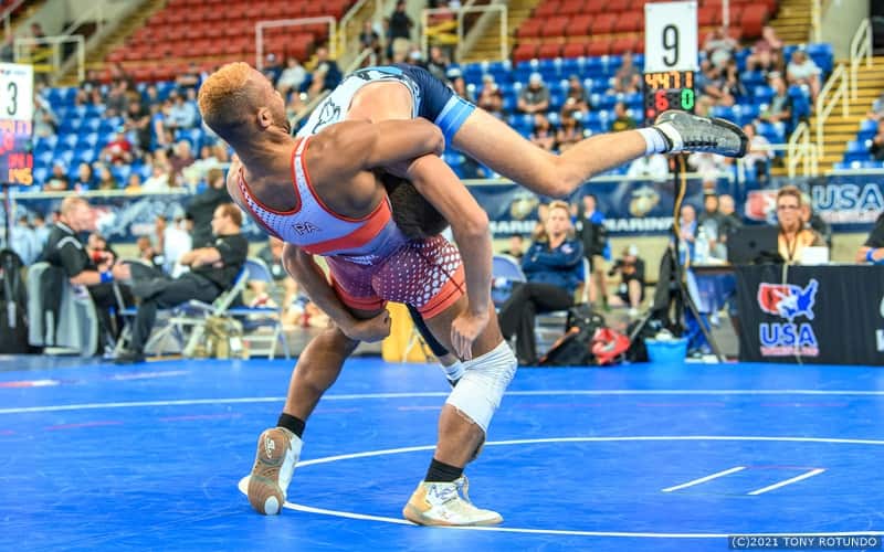 Erik Gibson of Pennsylvania tosses an opponent at the Junior Freestyle Nationals