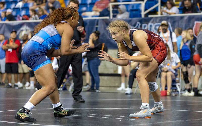 Faith Bartoszek of Wisconsin in her stance in a match at Fargo