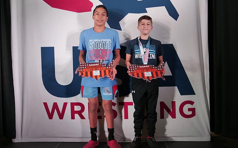 Jayden Raney of Union County WC (Middle School OW) and Chase Karenbauer of Bad Karma WC (5th-6th Grade OW) 