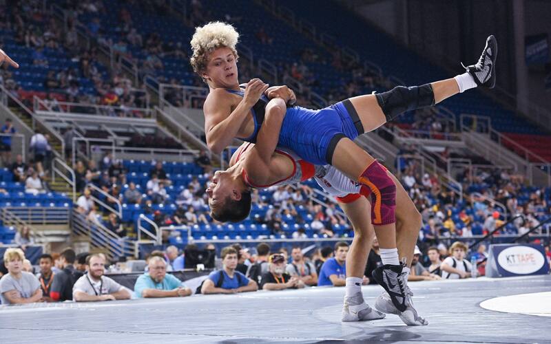 Kael Lauridsen of Nebraska hits a big back arch at 2021 U16 Greco-Roman Nationals