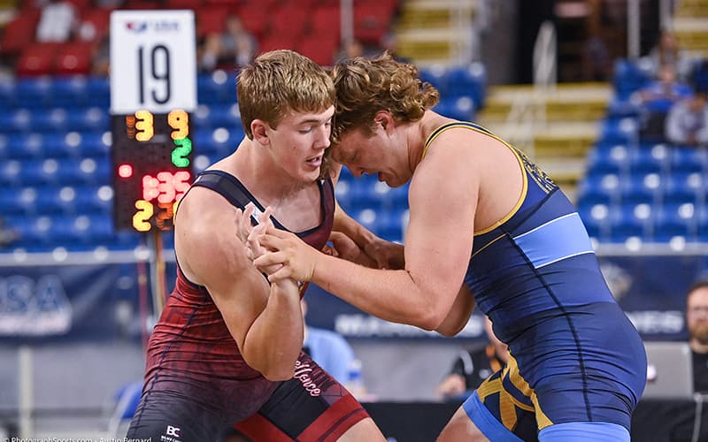 Koy Hopke fights hands on Mat 19 at 16U Greco Nationals
