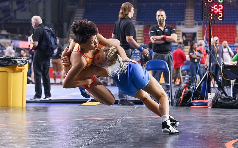 Sage Mortimer turns and throws her opponent