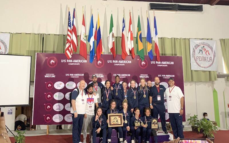 The 2021 U15 Pan American Championships women's freestyle team after winning the team title